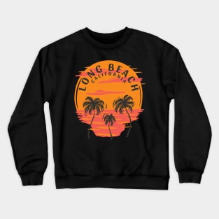 Long Beach California Sunset Skull and Palm Trees Crewneck Sweatshirt